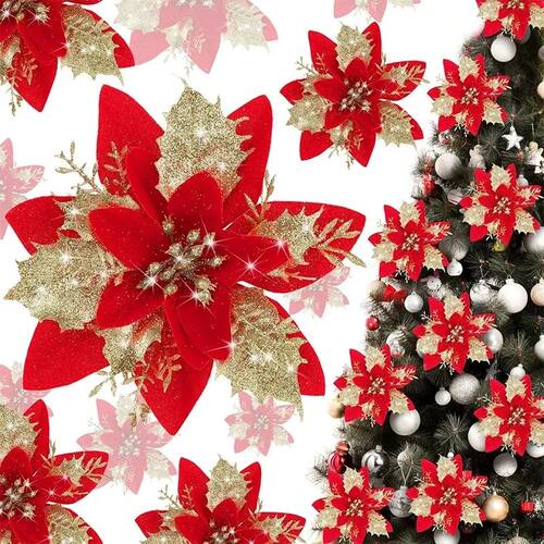 3/5/10Pcs Christmas Decoration Artificial Flowers Xma Tree P