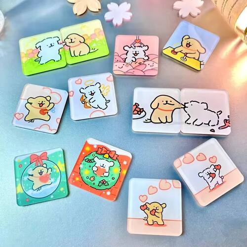 2pcs Cute Lover Dog Jigsaw Refrigerator Magnets Cartoon Frid