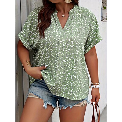 Plus Size Summer Floral Print Shirt for Women Casual Office