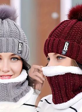 2PCS winter warm knit hat set Winter hat thick plush windpro