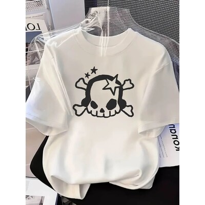 Women Casual Oversized Skull Star Print TShirt Round Neck Sh