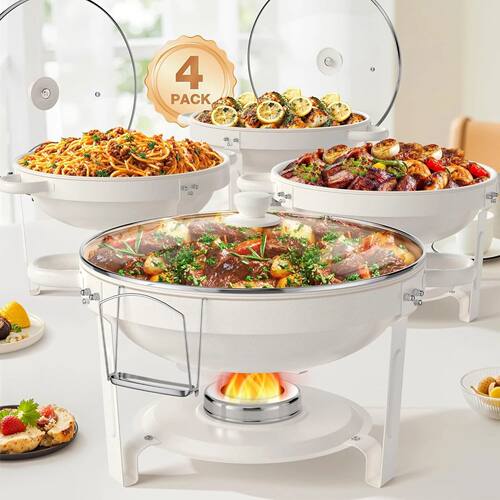 White Chafing Dishes for Buffet with Glass Lid (5QT, 1-2-4Pa