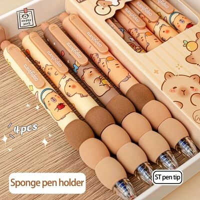 Set of 4 Capybara-Themed Erasable Gel Pens Point of 0.5 Mm S