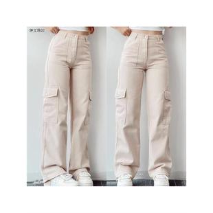 Straight Leg Cargo Pants Women HighWaist Baggy Trousers Lady