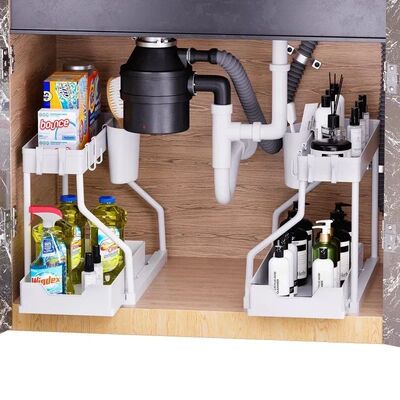 Space-Saving Organizer shelf 2-Tier Pull-Out Storage Organiz