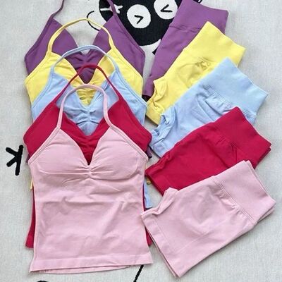 Women Gym Suit Clothes Longline Strappy Top Bras Seamless Ru