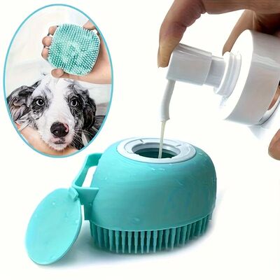 Silicone Soft Rubber Pet Massage Shower Brush with Builtin S