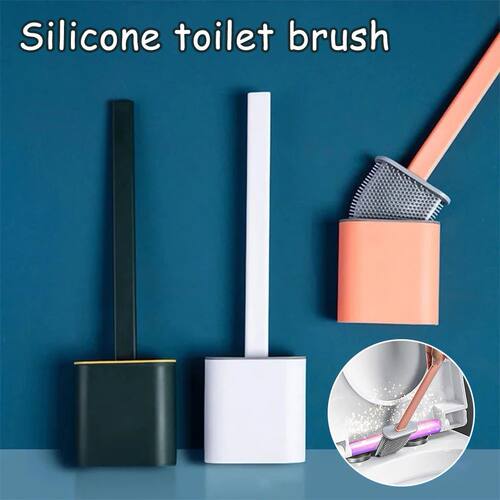 Floor/Wall-Mounted Toilet Cleaning Brush With Rack Flexible