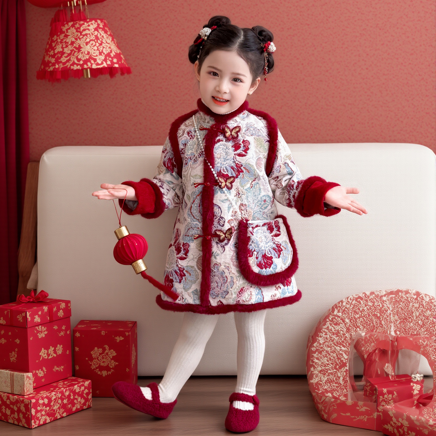 女童旗袍新中式加厚中国风拜年服连衣裙2025新款儿童过年服公主裙