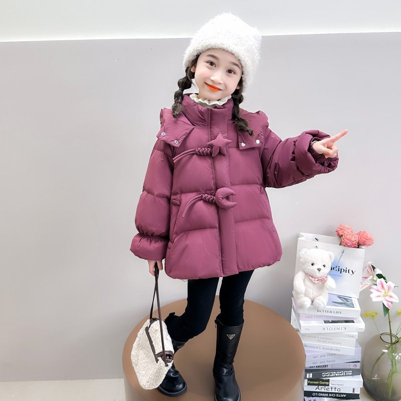 女童羽绒服2025新款冬季儿童中长款白鸭绒外套洋气女宝宝冬装上衣