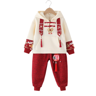 马面裙男童2023新款加绒卫衣儿童中国风秋冬上衣中式唐装拜年服女