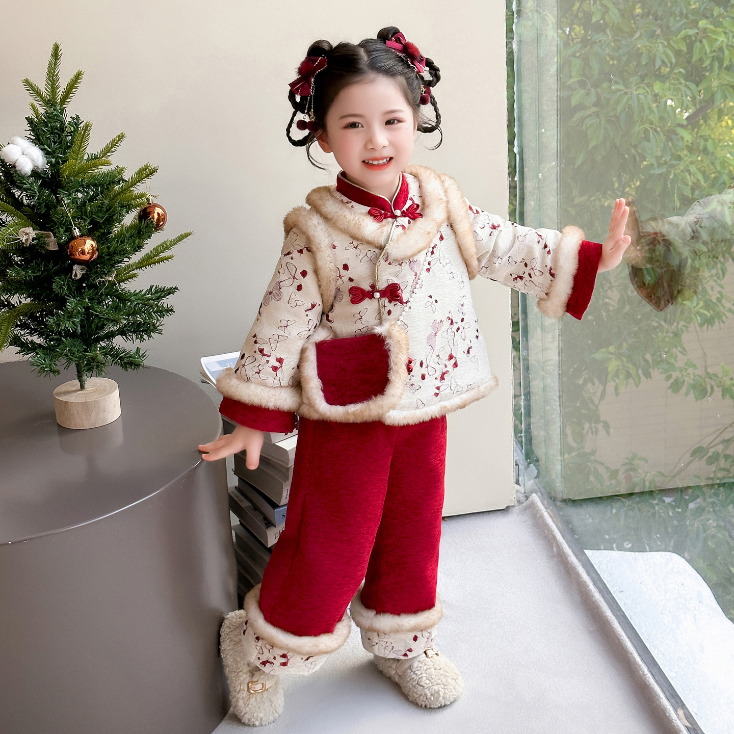 拜年服女童新中式国风加厚女宝宝新年装儿童冬季过年喜庆衣服汉服