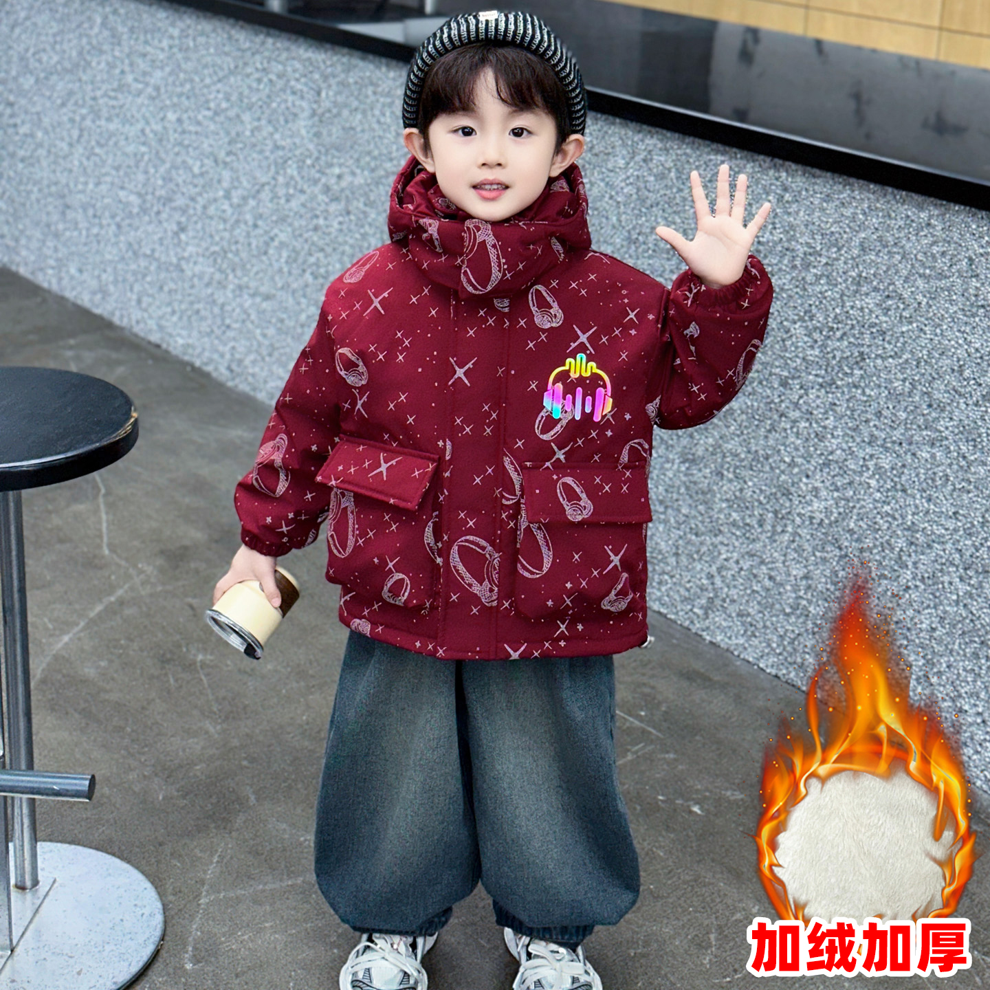 儿童棉服2025新款冬季加绒加厚棉袄冬装外套小男孩休闲派克服棉衣