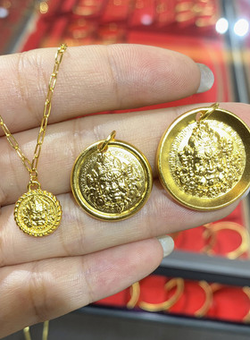 古法金包银黄财神吊坠项链男女