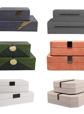 新中式木质皮革首饰收纳盒摆件样板房家居玄关衣帽间桌面软装饰品