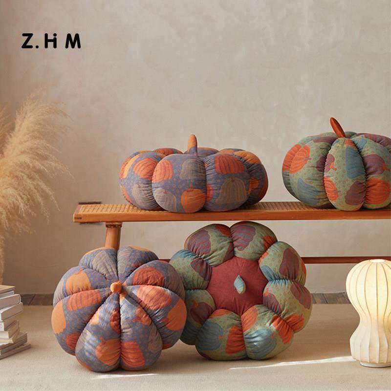 极有家新中式双层纱南瓜抱枕覆古民宿沙发靠枕客厅靠垫轻奢靠背芯