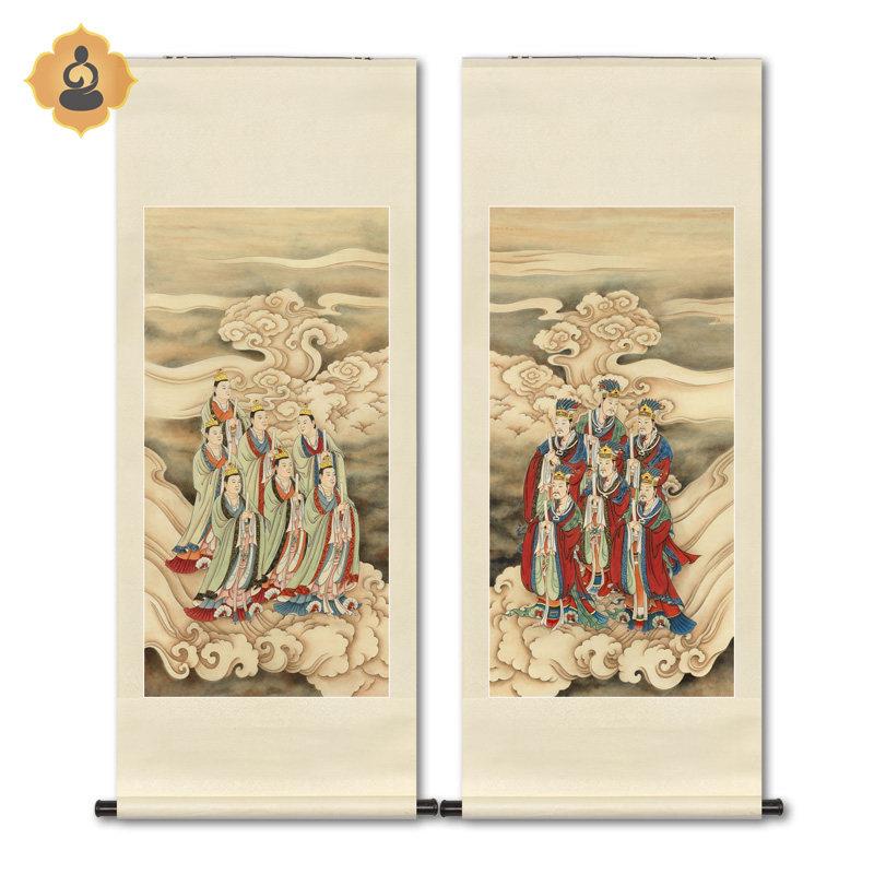 工笔人物国画南斗六星君北斗七星君画像水陆画玄关中式卷轴挂画框