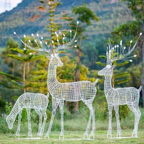 户外不锈钢梅花鹿售楼处公园雕塑剪出创意抽象动物草坪锻铁大型装