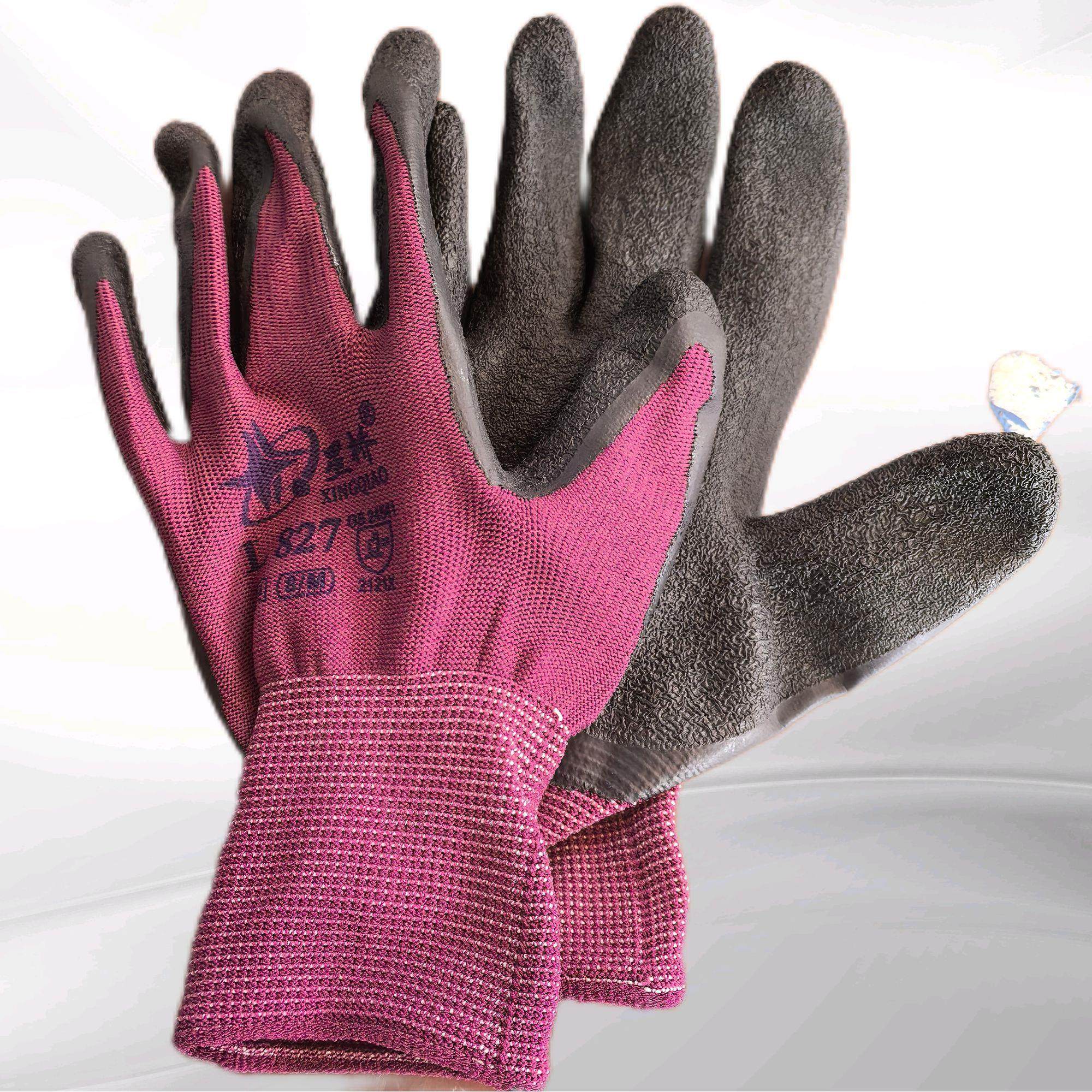 星桥半橡胶手套L827劳保手套起皱尼龙耐磨手套透气防滑施工现场