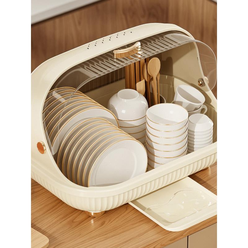 厨房装碗筷收纳盒塑料带盖碗柜沥水架碗碟架家用餐具整理盒置物架