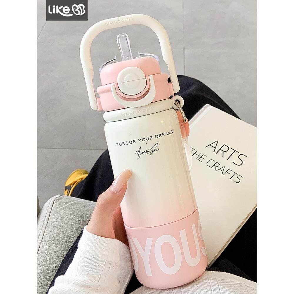 简约保温杯女生带吸管水杯女新款2025高颜值大容量316不锈钢杯子