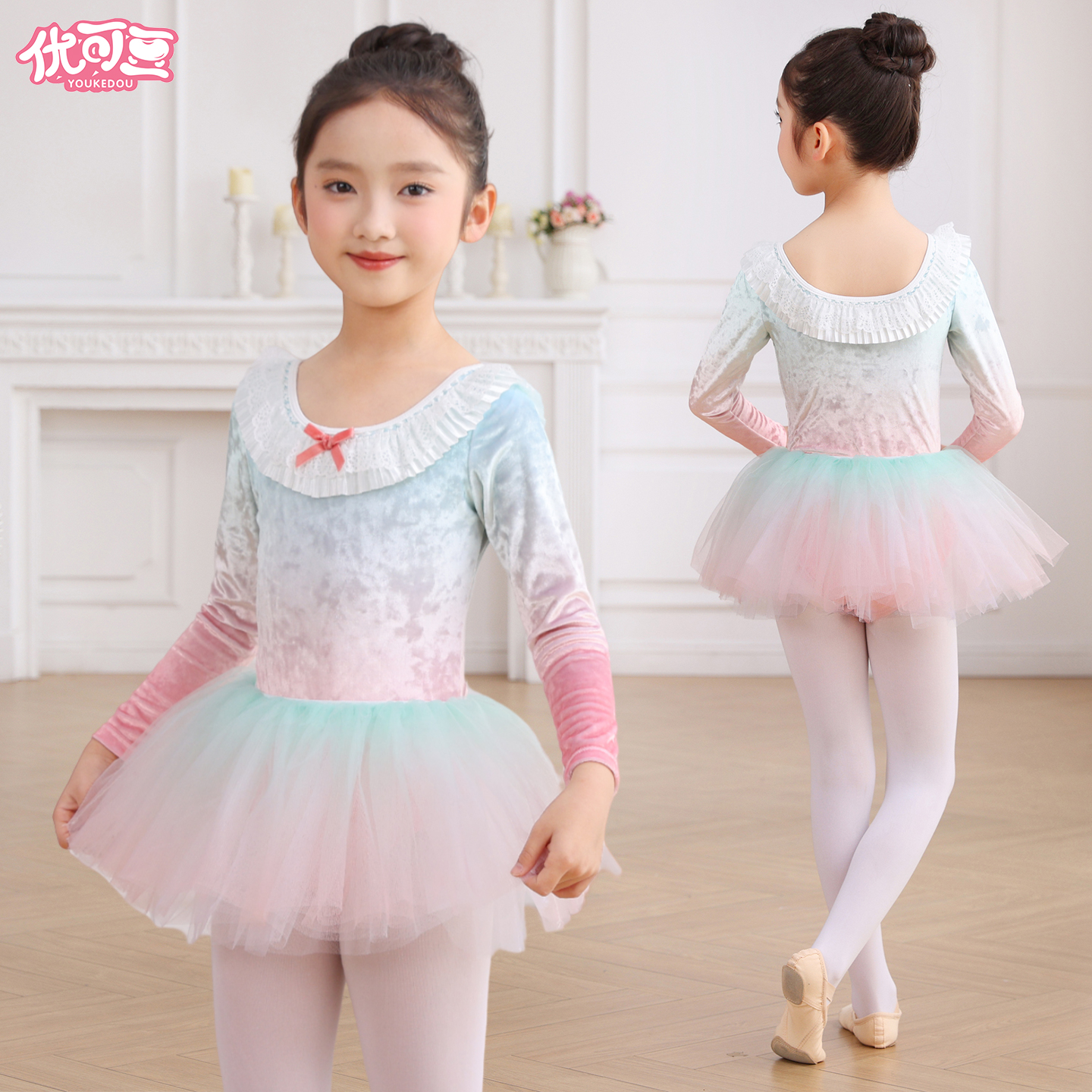 秋冬新品儿童舞蹈服丝绒连体服装