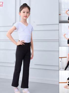 儿童舞蹈服白色短袖练功服分体舞蹈上衣女童体操服拉丁舞裤中国舞