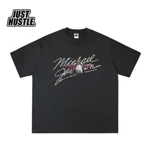 人像复古印花 迈克尔杰克逊MJ 纯棉宽松重磅T恤半袖短袖 做旧美式