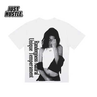 人物字母印花短款T恤情侣款夏白色短袖潮牌美式复古正肩上衣紧身