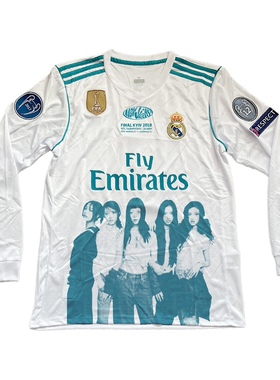 NEW JEANS 组合 人像印花 Remake 球衣 足球服 皇马 长袖 白蓝色