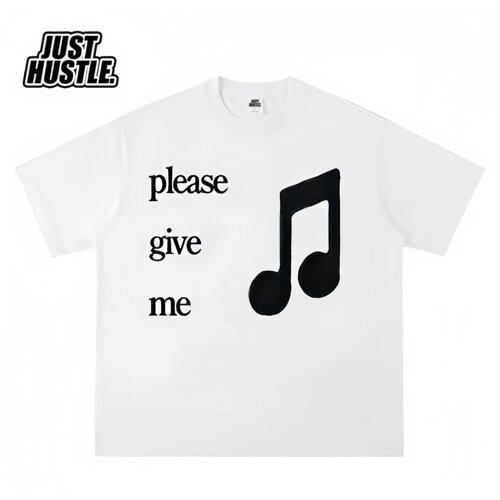 Please give me music 亚文化美式音符字母短袖白色设计感Y2KT恤