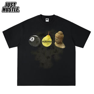 8梨释迦 恶搞印花 高街潮玩数码印花美式OS纯棉圆领T恤无性别穿搭