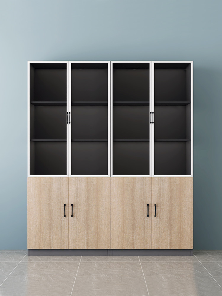 办公室木质储物柜落地靠墙背景展示带锁书柜档案资料柜定制办公柜