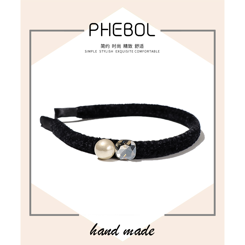 超闪水晶珍珠细发箍简约百搭发卡子高级感气质头箍秋冬毛绒发捆女