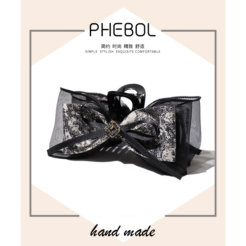 水墨国风韩国纱大号蝴蝶结抓夹鲨鱼夹后脑勺发饰气质高级感发卡子