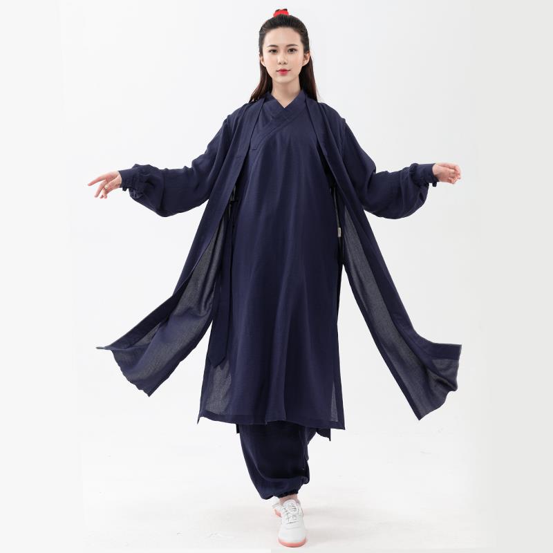 新款太极服女新款飘逸中国风长袖改良斜襟太极服男女款汉服道袍图片