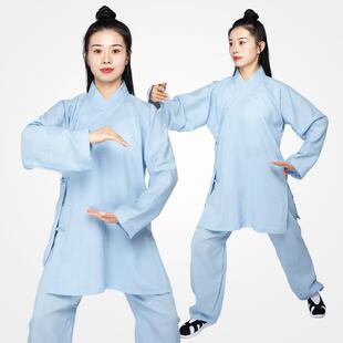 新款夏季斜襟武当太极服亚麻晨练功服装道袍居士禅清修功夫武术拳