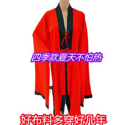 新款夏纺绸道士服装太极服经衣法衣长袍道袍黑色红色黄色薄款加长