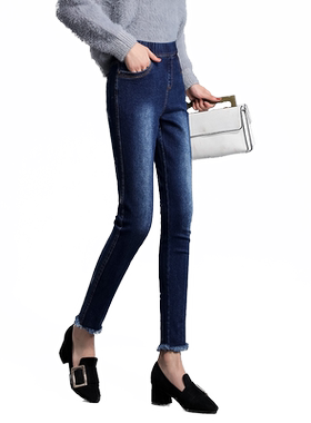 phisofa上海厚木磨白毛边微弹牛仔裤须边毛边修身打底女ELC69031
