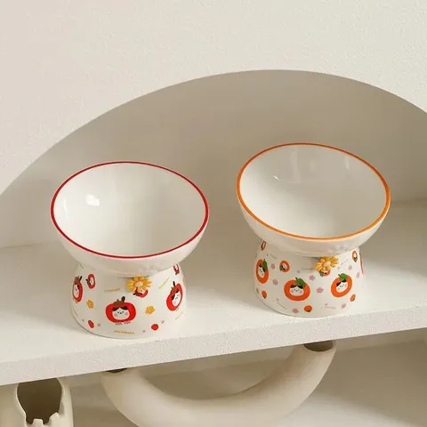 粮食碗食盆陶瓷水碗护颈跨境装狗狗用品猫碗高脚喝水猫咪宠物