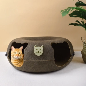 现货轮胎猫窝毛毡猫窝甜甜圈网红隧道窝四季通用猫玩具可拆洗双孔