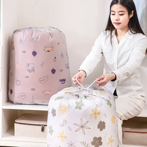 束口抽绳大容量印花棉被收纳袋PEVA被子衣物收纳棉被袋现货袋装