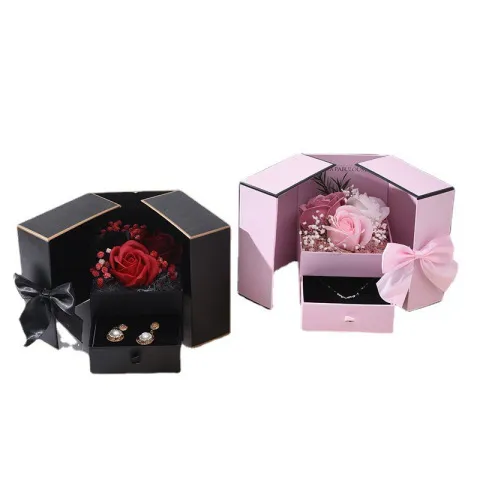 抽屉蝴蝶结礼物包装盒玫瑰花项链七夕情人节双开门口红双层礼品盒