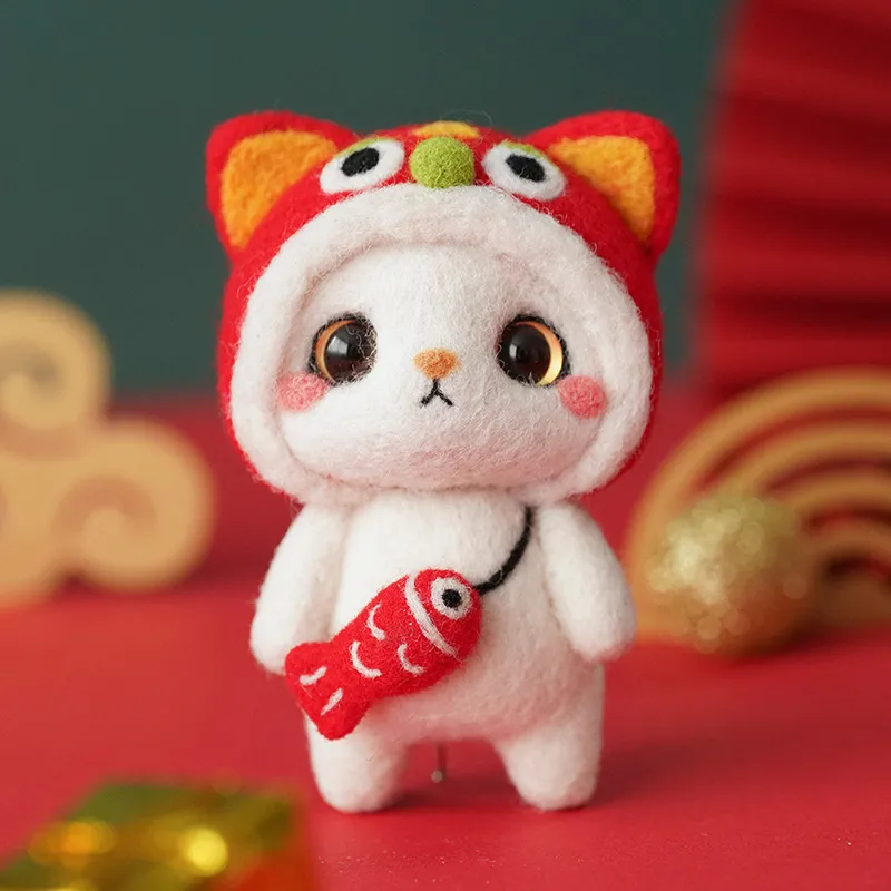 醒狮生肖中国风手工艺品情侣挂件 手工DIY材料包羊毛毡戳戳乐