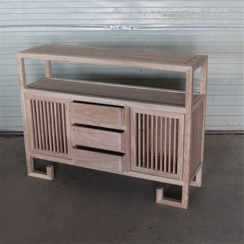 老榆木玄关白胚靠墙储物柜