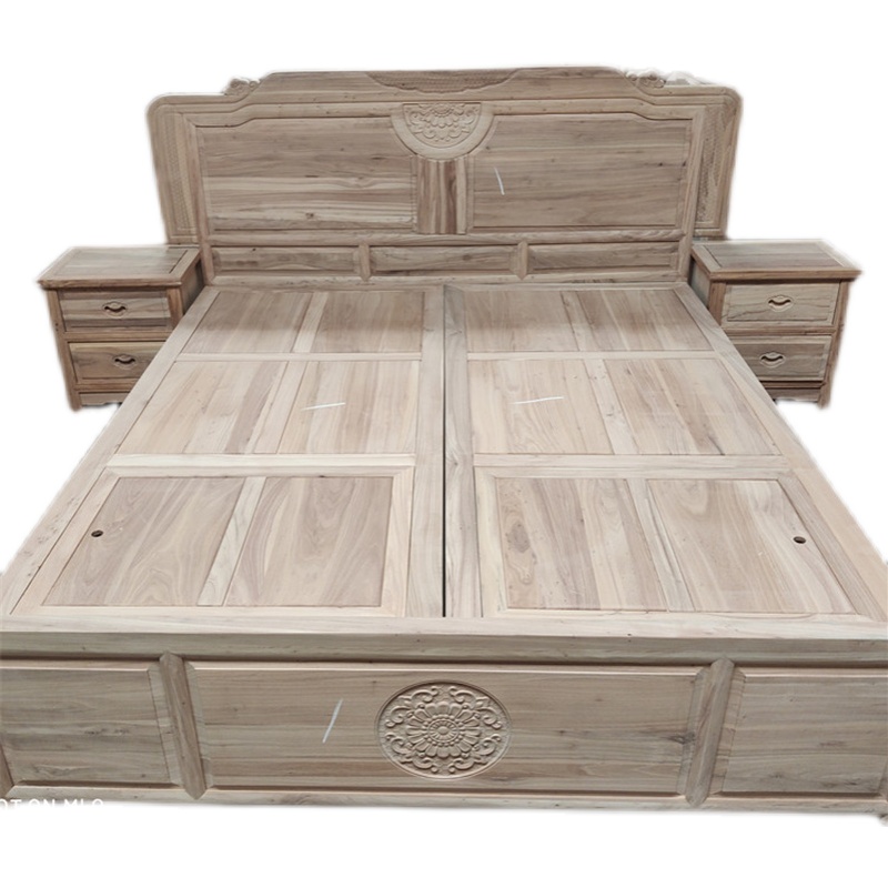 老榆木白坯主卧禅意双人床