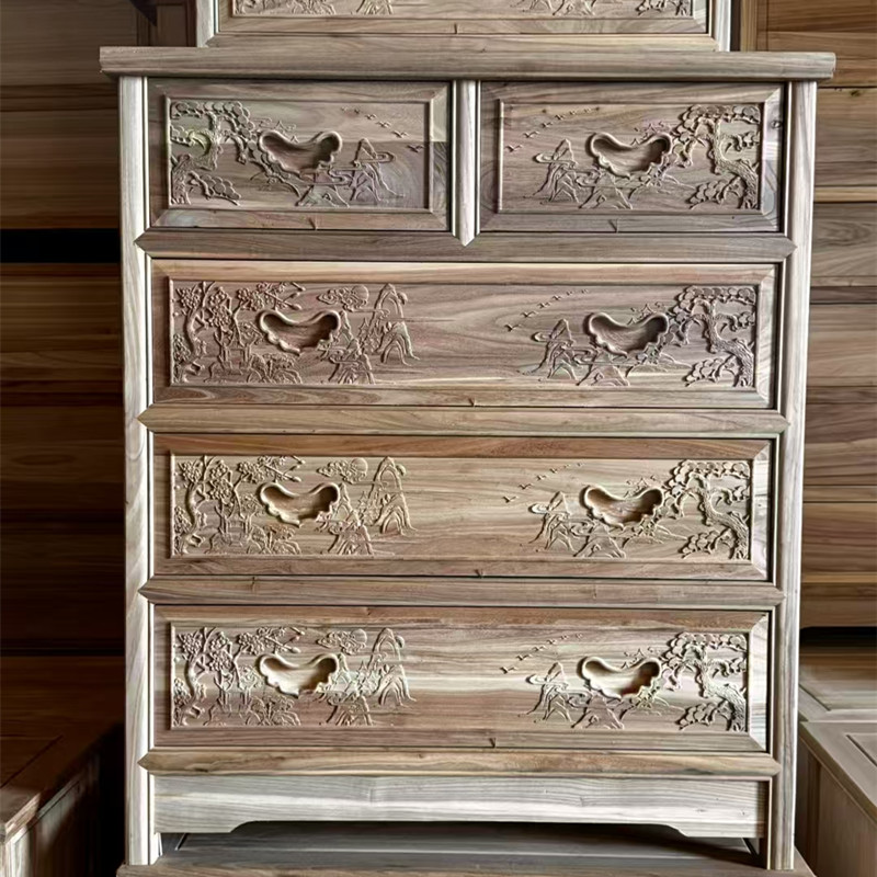 老榆木中式白坯雕花储物柜