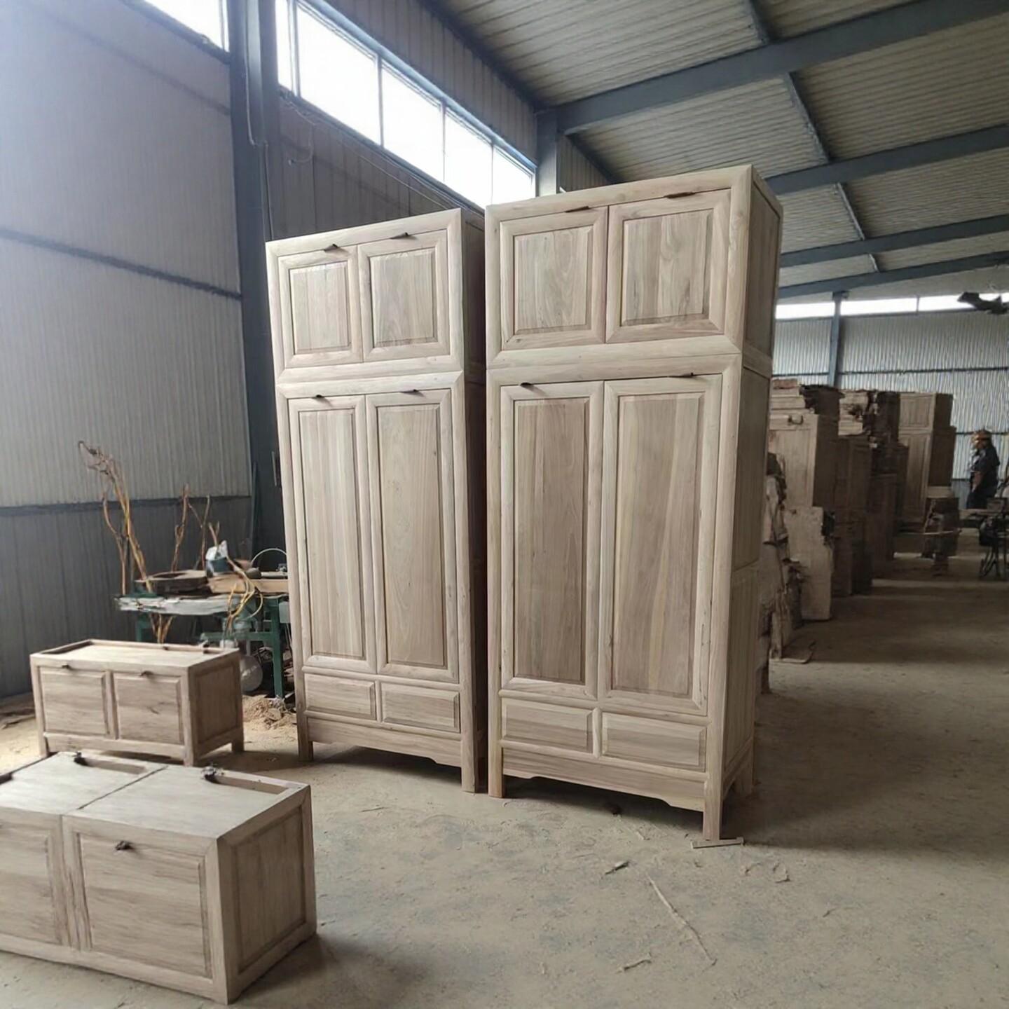 新中式顶箱柜老榆木简约现代卧室家具3门4门衣柜储物柜实木白茬胚