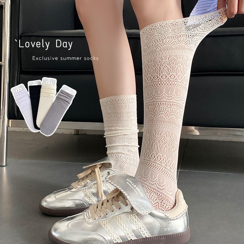 【现时特惠】靴袜芭蕾风袜子女长筒袜夏季薄款白色堆堆袜小腿袜