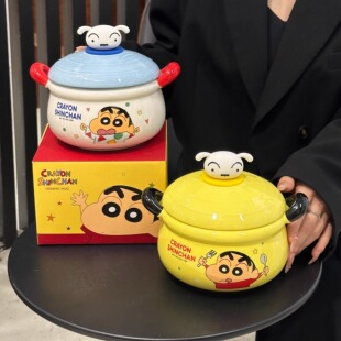 蜡笔小新泡面碗陶瓷带盖手柄高颜值宿舍用餐具生日礼物女生伴手礼
